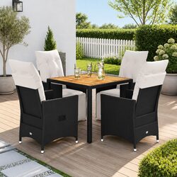 Premium Black Poly Rattan Garden Dining Set with Cushions