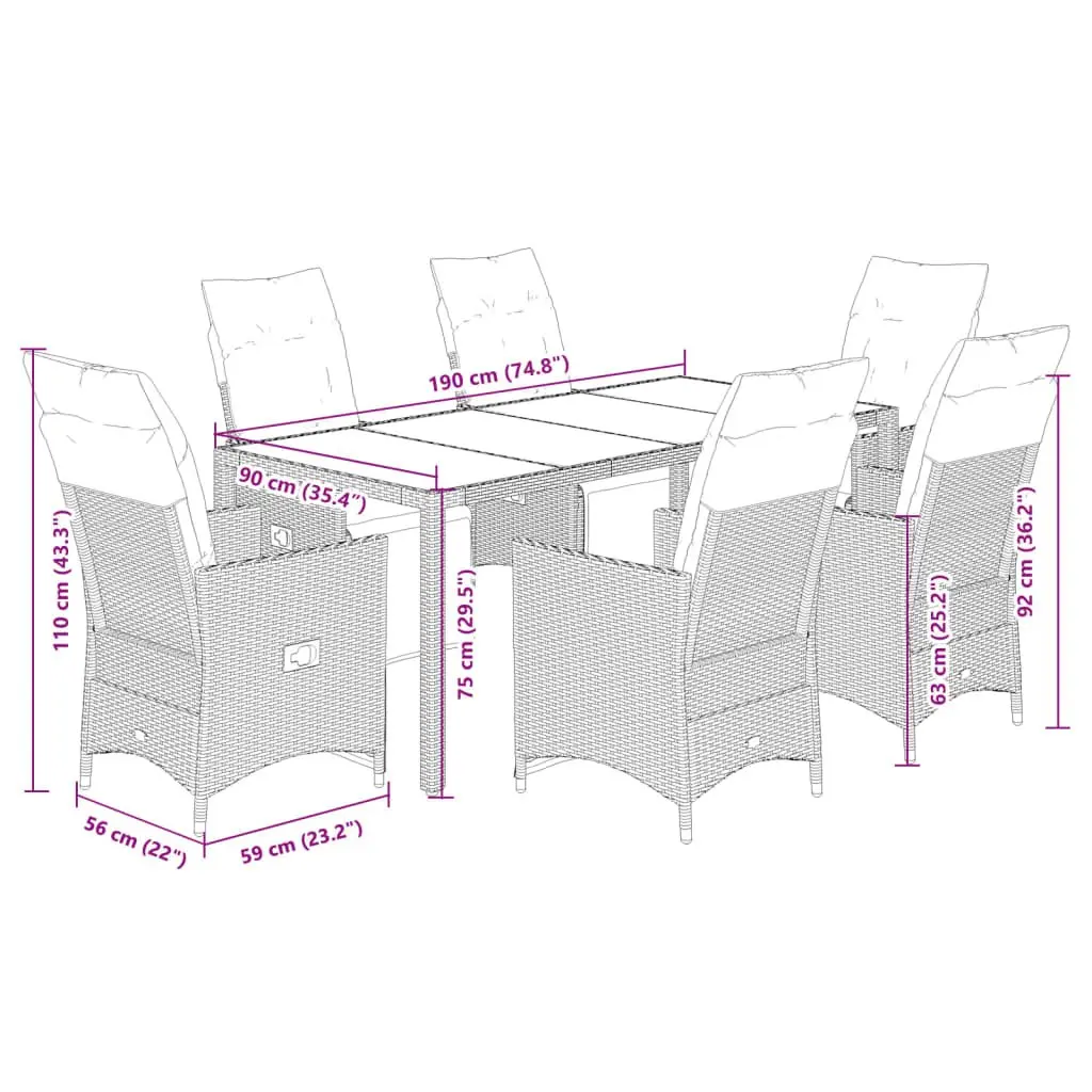 7 Piece Outdoor Dining Set with Cushions