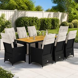 Durable 9-Piece Garden Dining Set with Black Cushions
