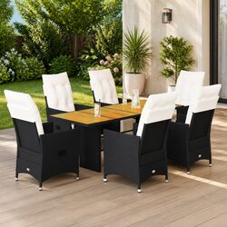 Durable 7 Piece Garden Dining Set in Black Poly Rattan