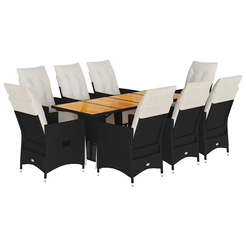 Garden Dining Set Poly Rattan 9 Piece Outdoor Furniture Acacia Wood Table Black