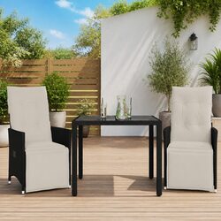 Durable Black Poly Rattan 3 Piece Bistro Set with Cushions