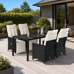 Sturdy Black Poly Rattan 5 Piece Garden Dining Set