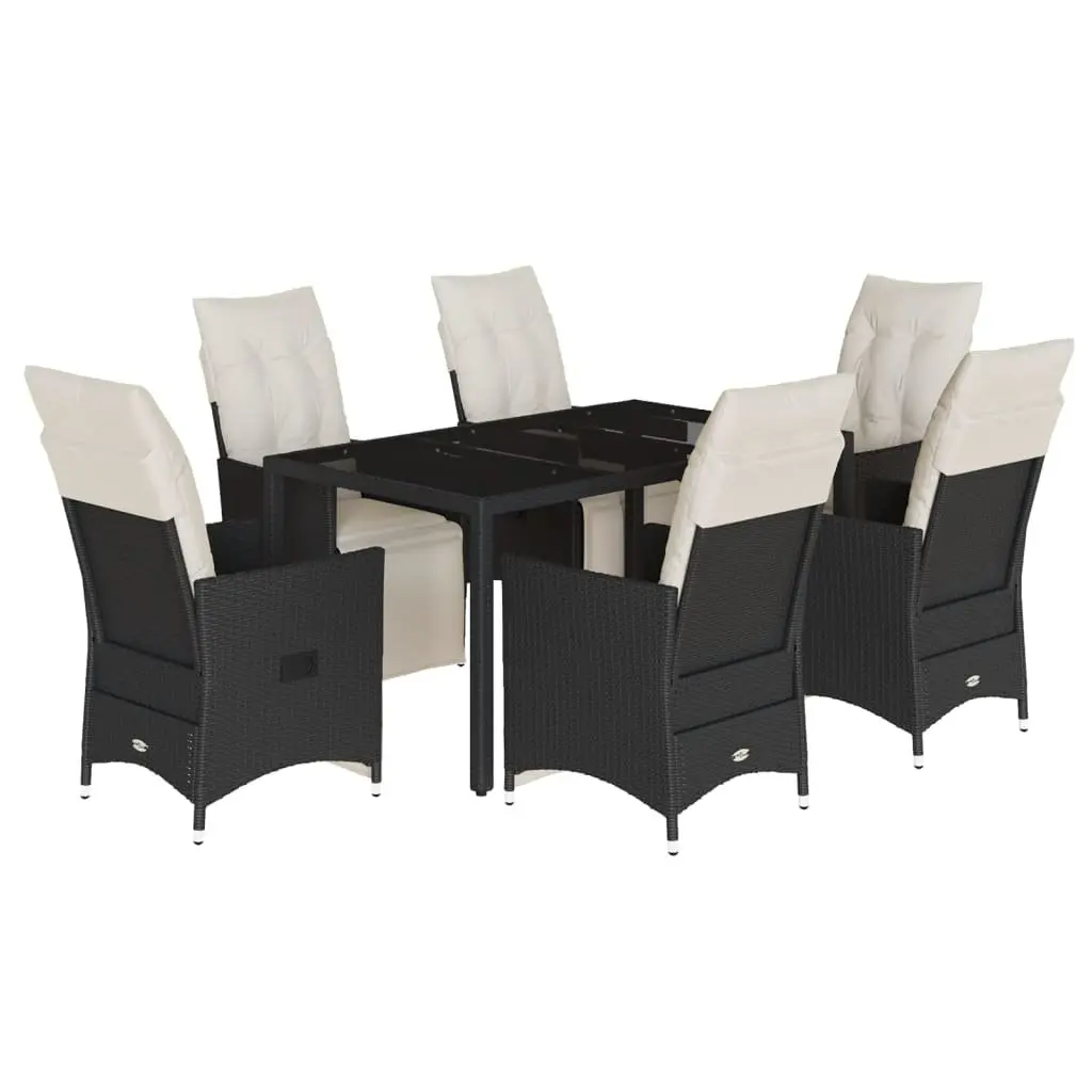 Garden Dining Set PE Rattan 7 Piece Black Patio Furniture with Cushions