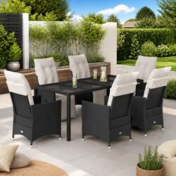 7 Piece Rattan Patio Dining Set with Cushions