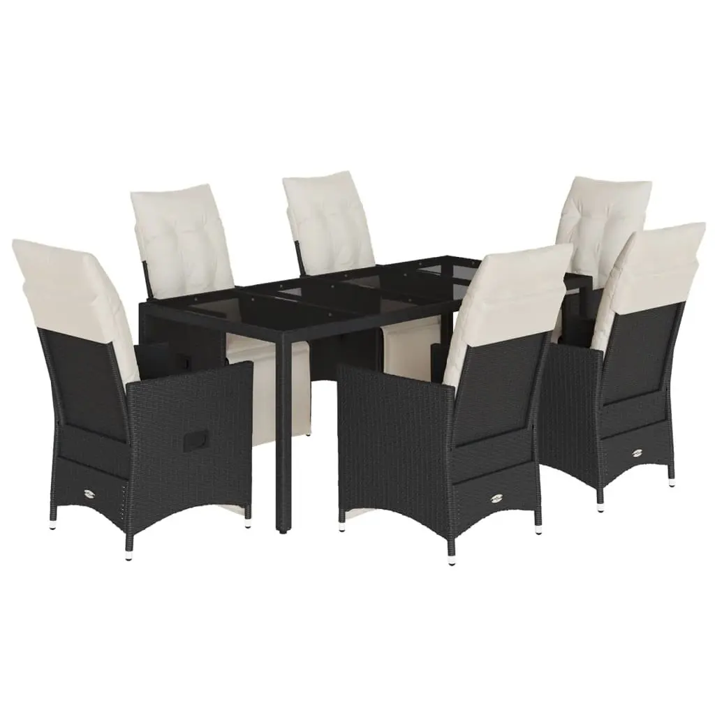 Garden Dining Set PE Rattan 7 Piece Outdoor Furniture Black Table Chairs Cushions