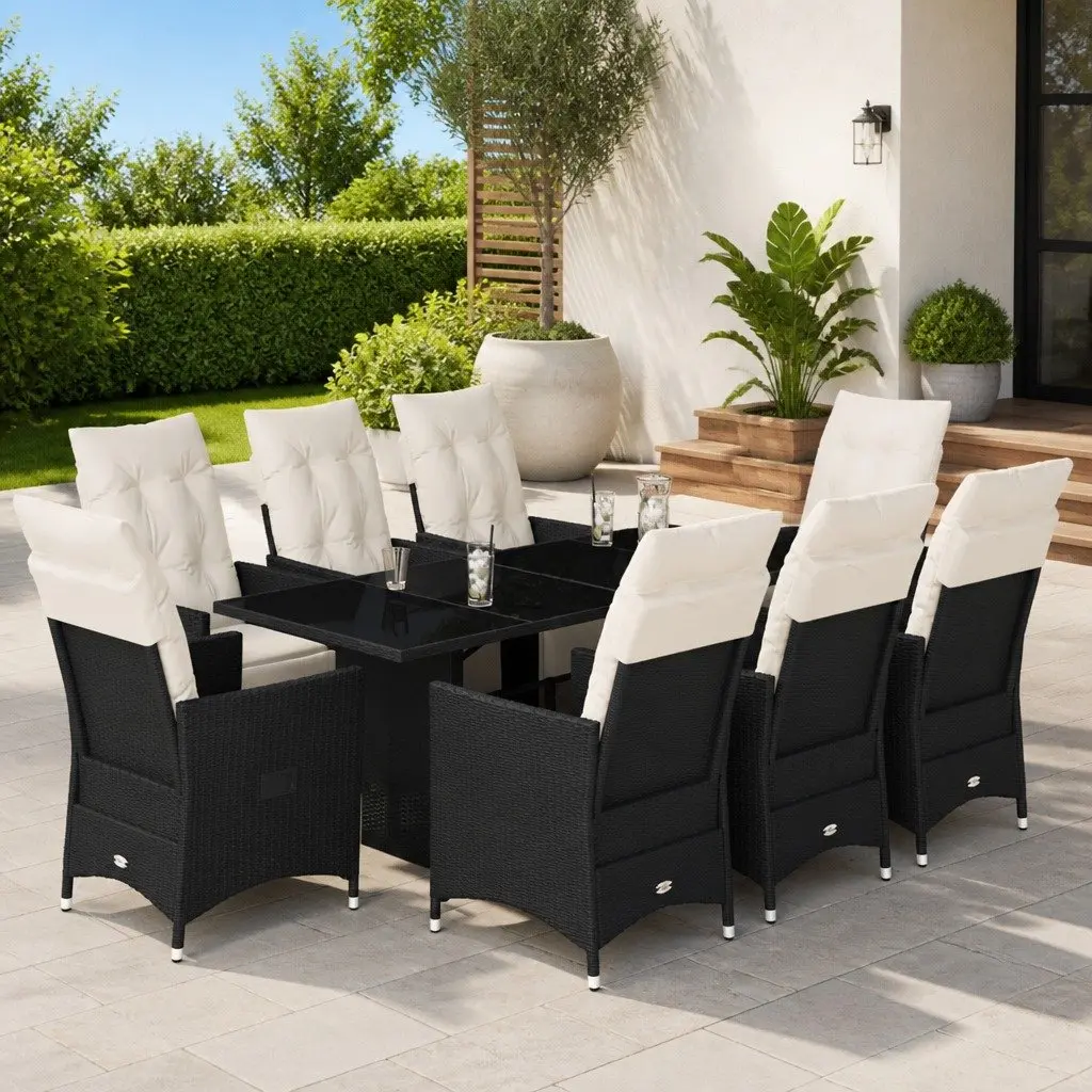 9-Piece Garden Dining Set with Poly Rattan