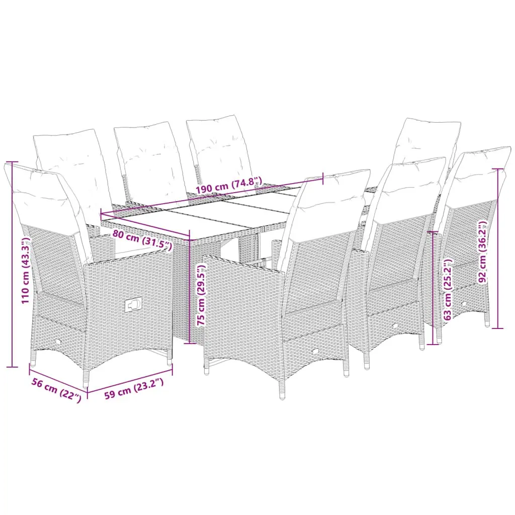 9-Piece Garden Dining Set with Poly Rattan
