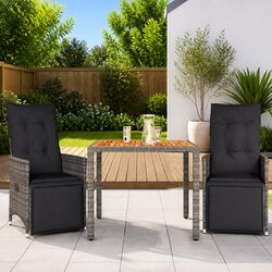 Grey Poly Rattan 3-Piece Outdoor Bistro Set