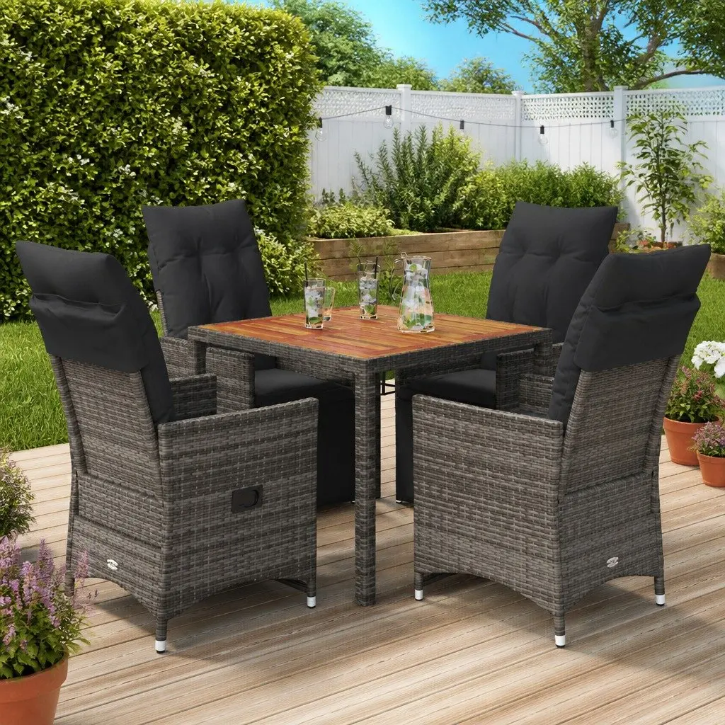 5 Piece Grey Poly Rattan Garden Bistro Set