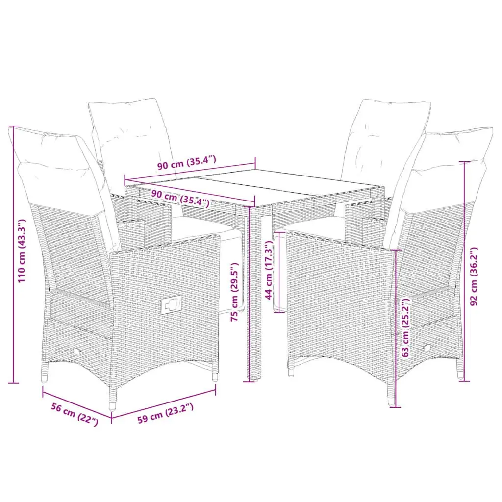 5 Piece Grey Poly Rattan Garden Bistro Set