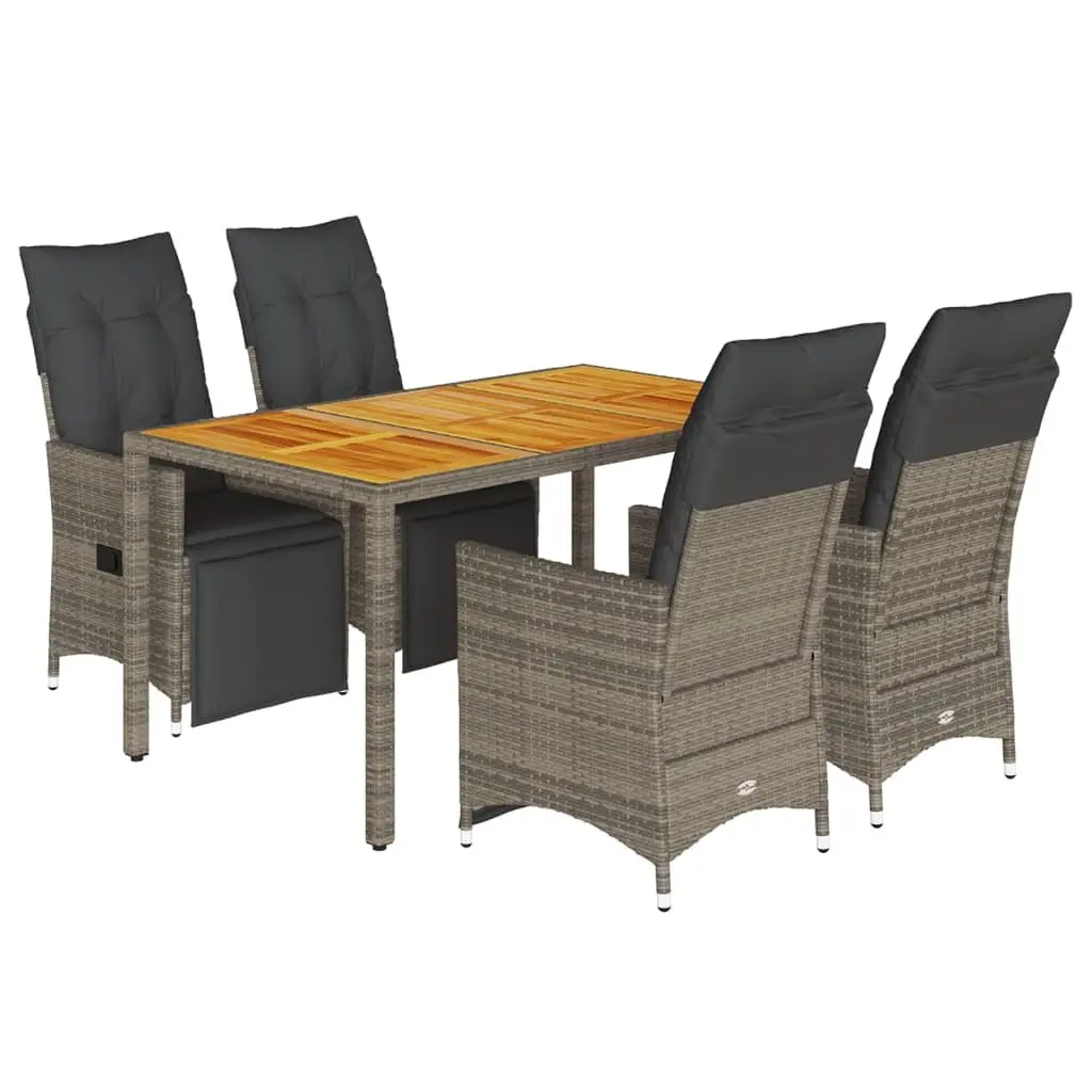 Bistro Set PE Rattan 5 Piece Outdoor Furniture Grey with Cushions