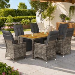 7-Piece Outdoor Bistro Set in Grey Poly Rattan