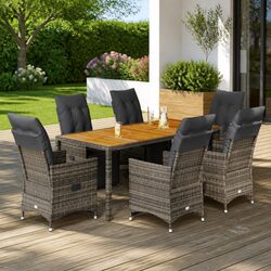 Durable 7-Piece Grey Poly Rattan Garden Bistro Set