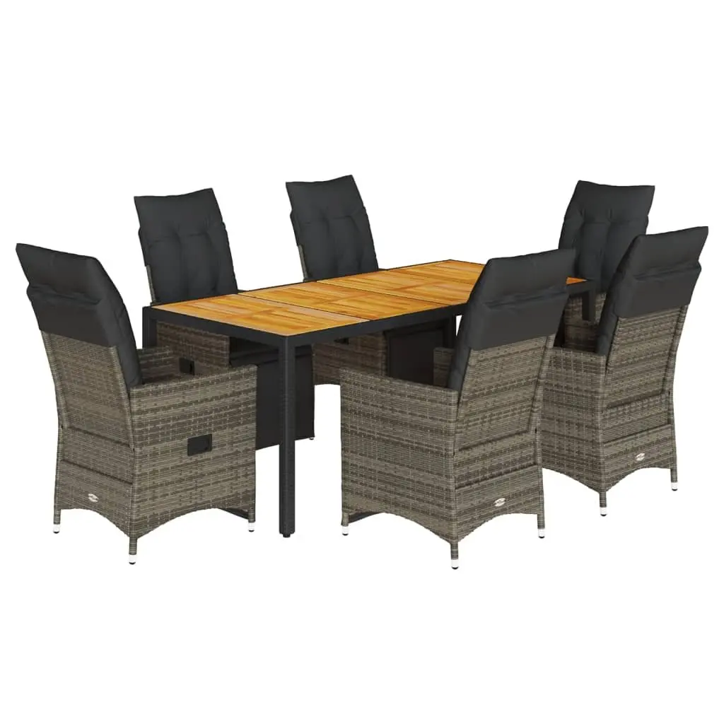 7-Piece Grey Poly Rattan Garden Bistro Set
