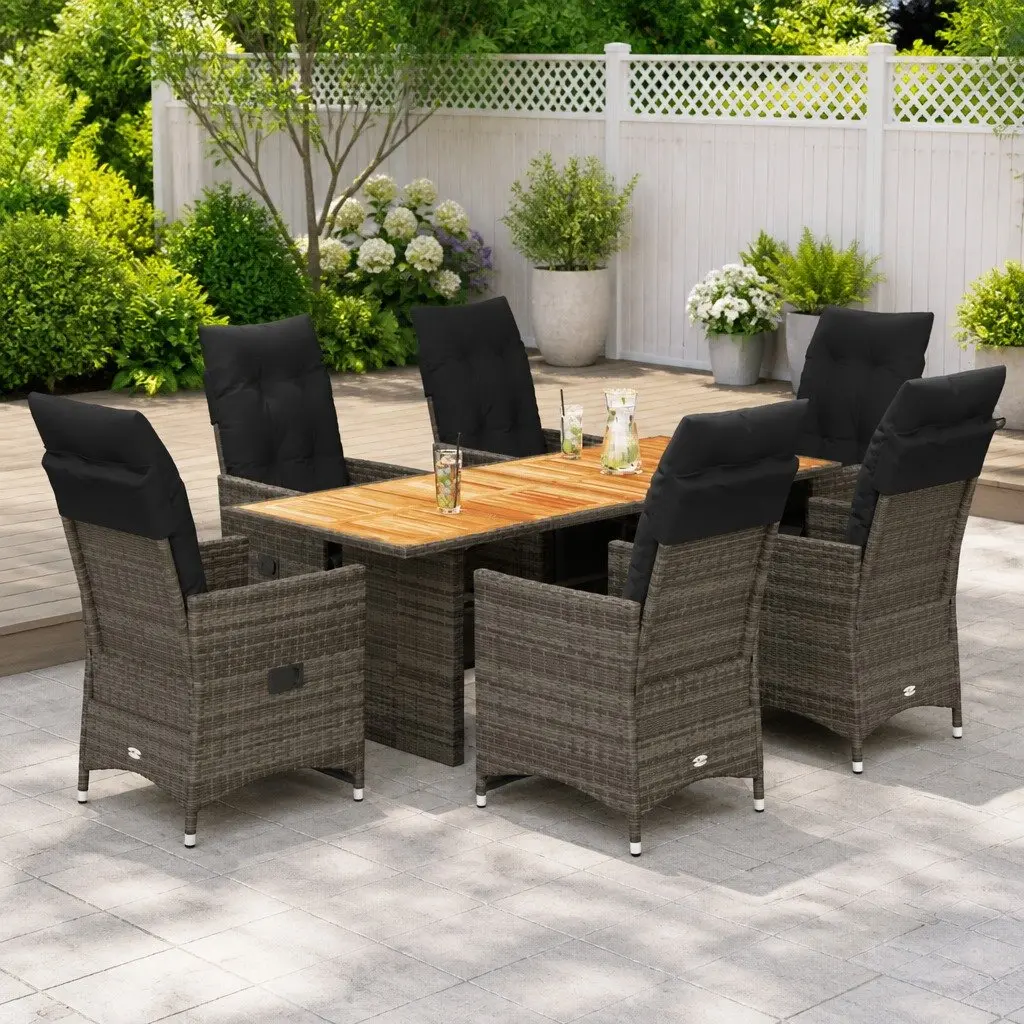 Grey Poly Rattan 7-Piece Garden Bistro Set