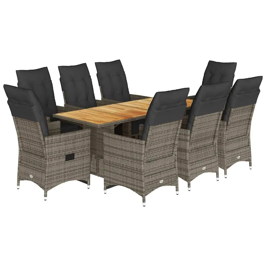 9 Piece Garden Bistro Set with Adjustable Cushions