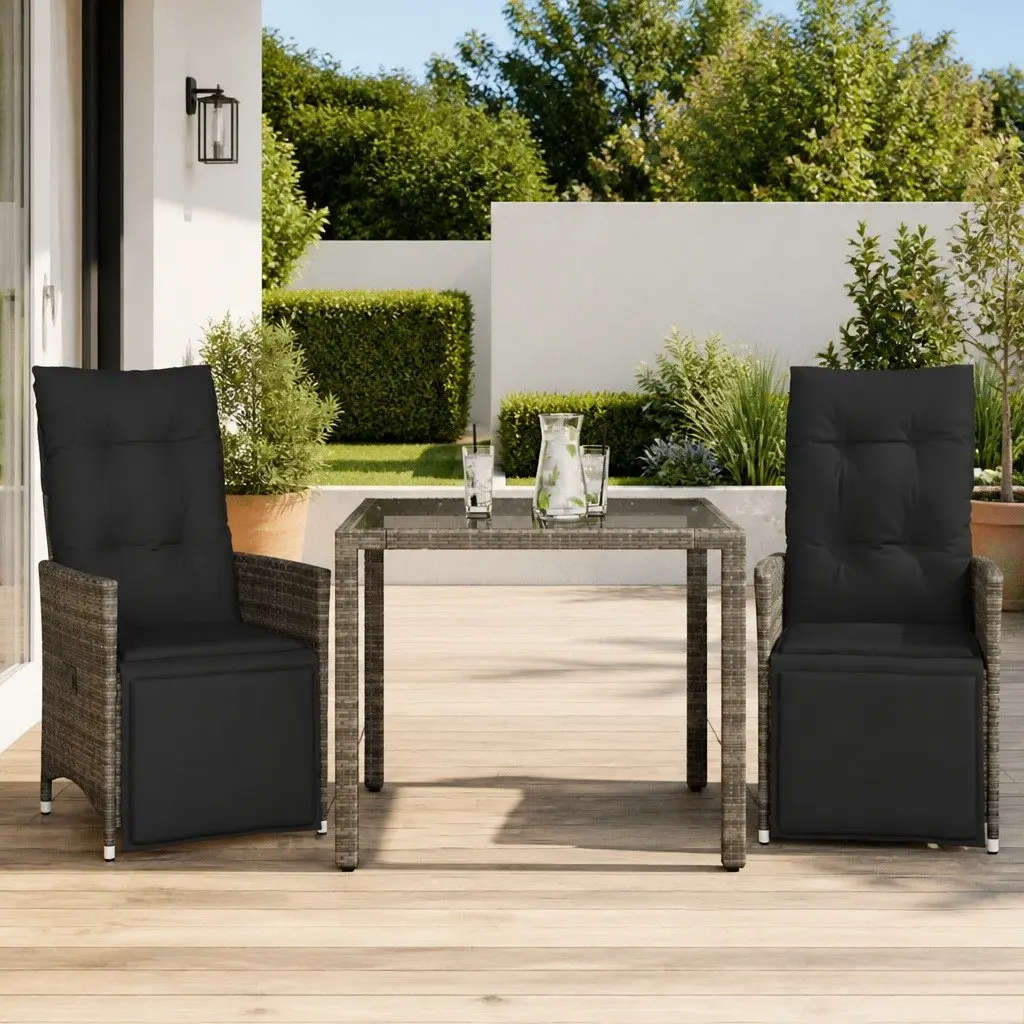 3 Piece Adjustable Garden Bistro Set in Grey