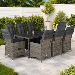 Premium 9 Piece Grey Poly Rattan Garden Bistro Set