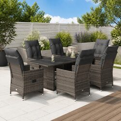 Durable 7 Piece Grey Poly Rattan Garden Bistro Set