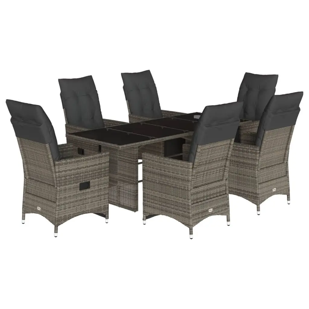 7 Piece Grey Poly Rattan Garden Bistro Set