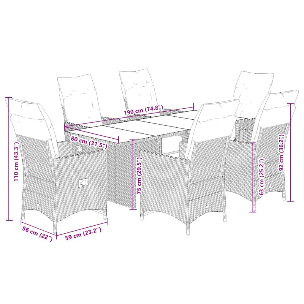 7 Piece Grey Poly Rattan Garden Bistro Set