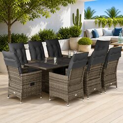 Premium 9 Piece Grey Poly Rattan Garden Bistro Set