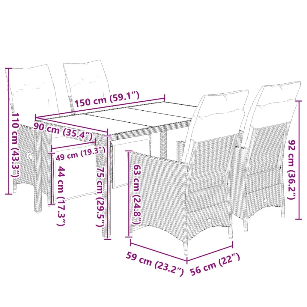 5 Piece Garden Bistro Set with Cushions