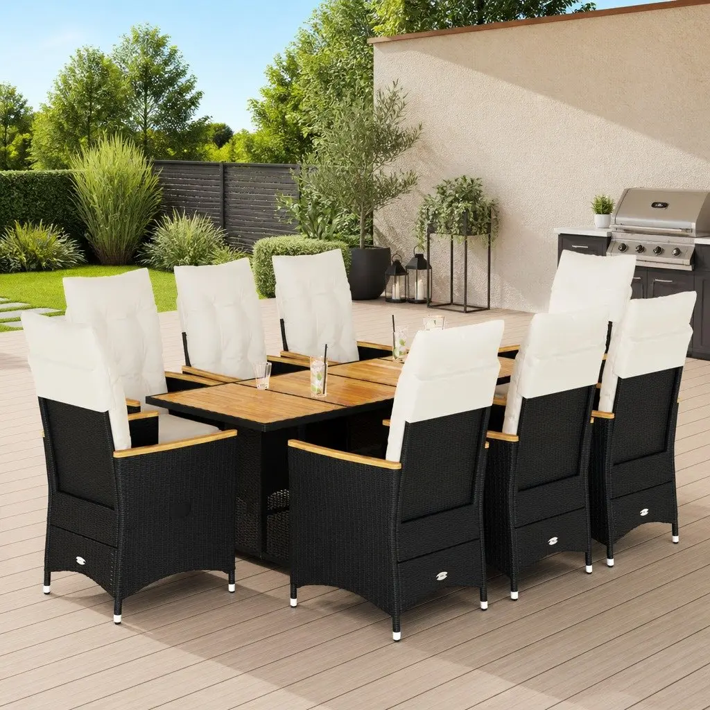 9 Piece Garden Bistro Set with Cushions