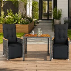 Premium Grey Poly Rattan 3 Piece Bistro Set with Cushions