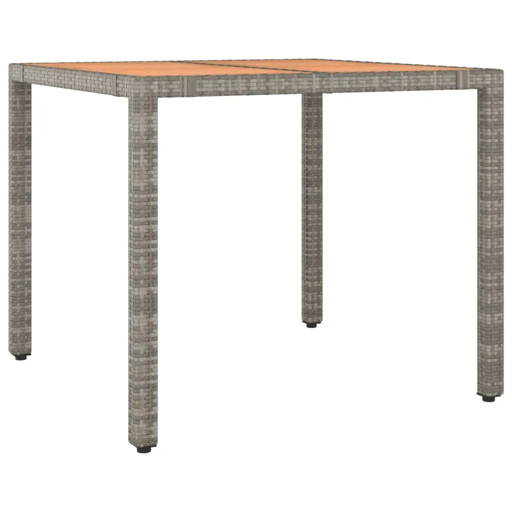 Bistro Set PE Rattan 3 Piece Outdoor Furniture Grey with Cushions Acacia Wood Table Top