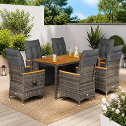 Durable 7 Piece Garden Bistro Set with Grey Rattan Chairs