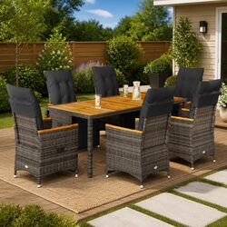 Sturdy 7-Piece Outdoor Bistro Set with Cushions in Grey