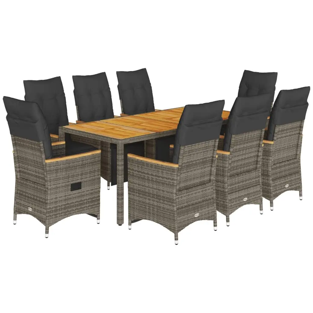 Garden Bistro Set PE Rattan 9 Piece Outdoor Furniture Grey with Cushions