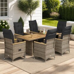Quality 7 Piece Grey Poly Rattan Garden Bistro Set
