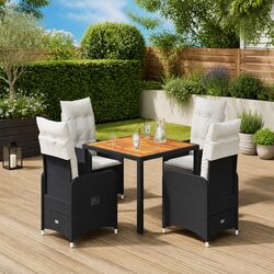 Durable 5-Piece Black Poly Rattan Garden Bistro Set