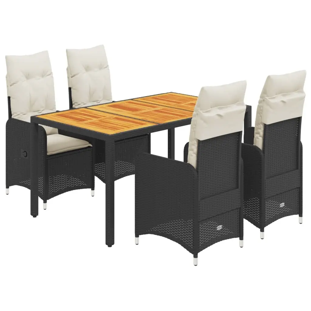 5 Piece Bistro Set Poly Rattan Black Outdoor Furniture with Cushions
