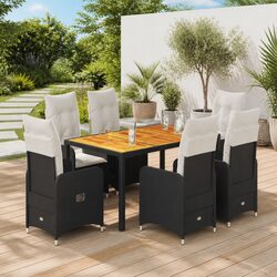 7 Piece Garden Bistro Set with Cushions Adjustable Backrest Black Outdoor