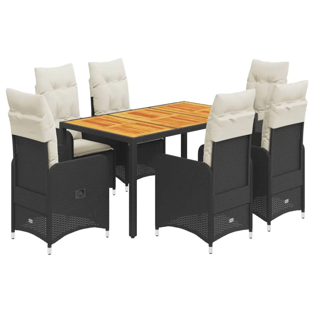 7 Piece Garden Bistro Set PE Rattan Acacia Wood Black Outdoor