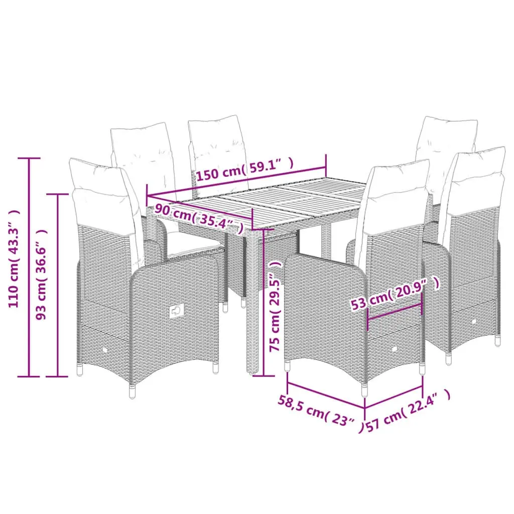 7 Piece Garden Bistro Set PE Rattan Acacia Wood Black Outdoor