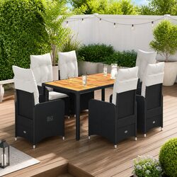 Durable 7 Piece Black Poly Rattan Garden Bistro Set