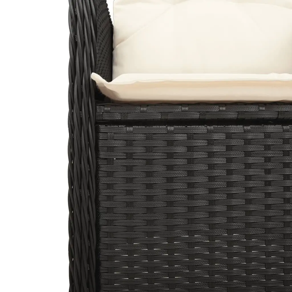 7 Piece Garden Bistro Set PE Poly Rattan Black with Acacia Wood Table and Cushions