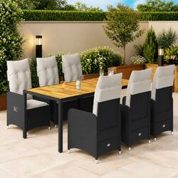 Premium 7-Piece Black Garden Bistro Set with Adjustable Backrest