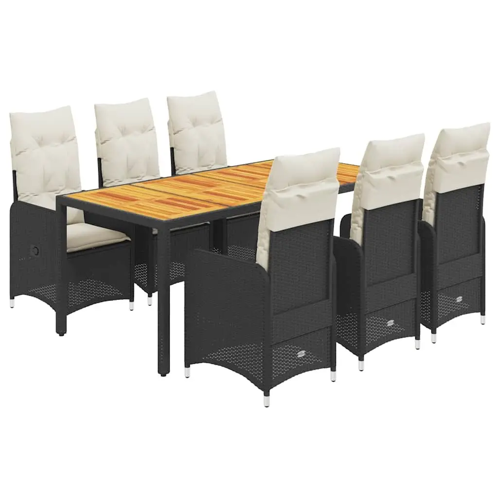 7-Piece Black Garden Bistro Set with Adjustable Backrest