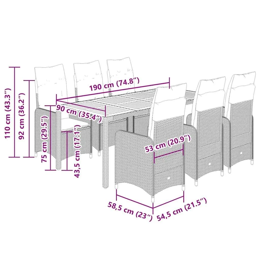Garden Bistro Set Poly Rattan Acacia Wood 9 Piece Black