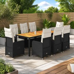 Durable 9-Piece Black Poly Rattan Bistro Set
