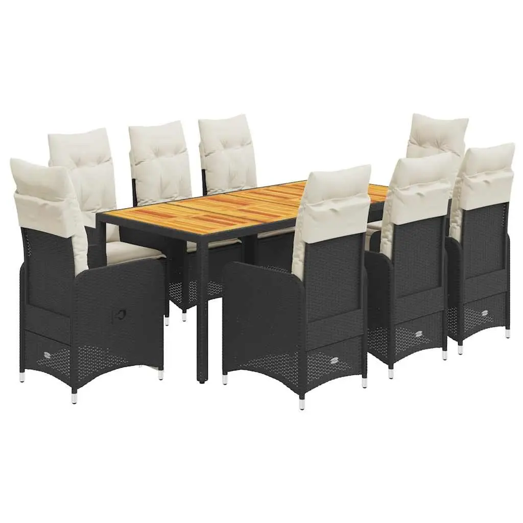 9-Piece Black Poly Rattan Bistro Set