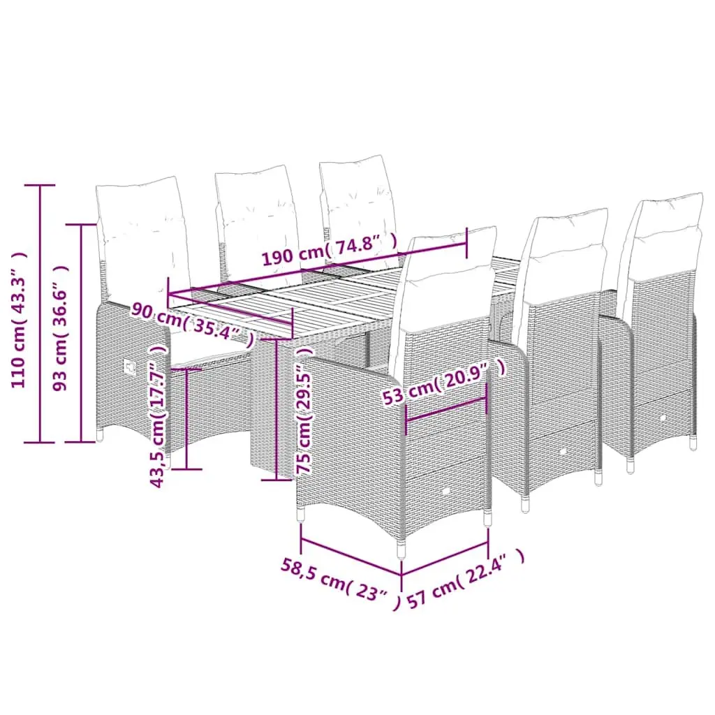 7 Piece Bistro Set with Padded Cushions