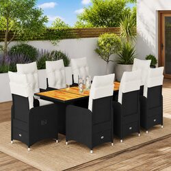 Durable 9 Piece Garden Bistro Set with Padded Cushions