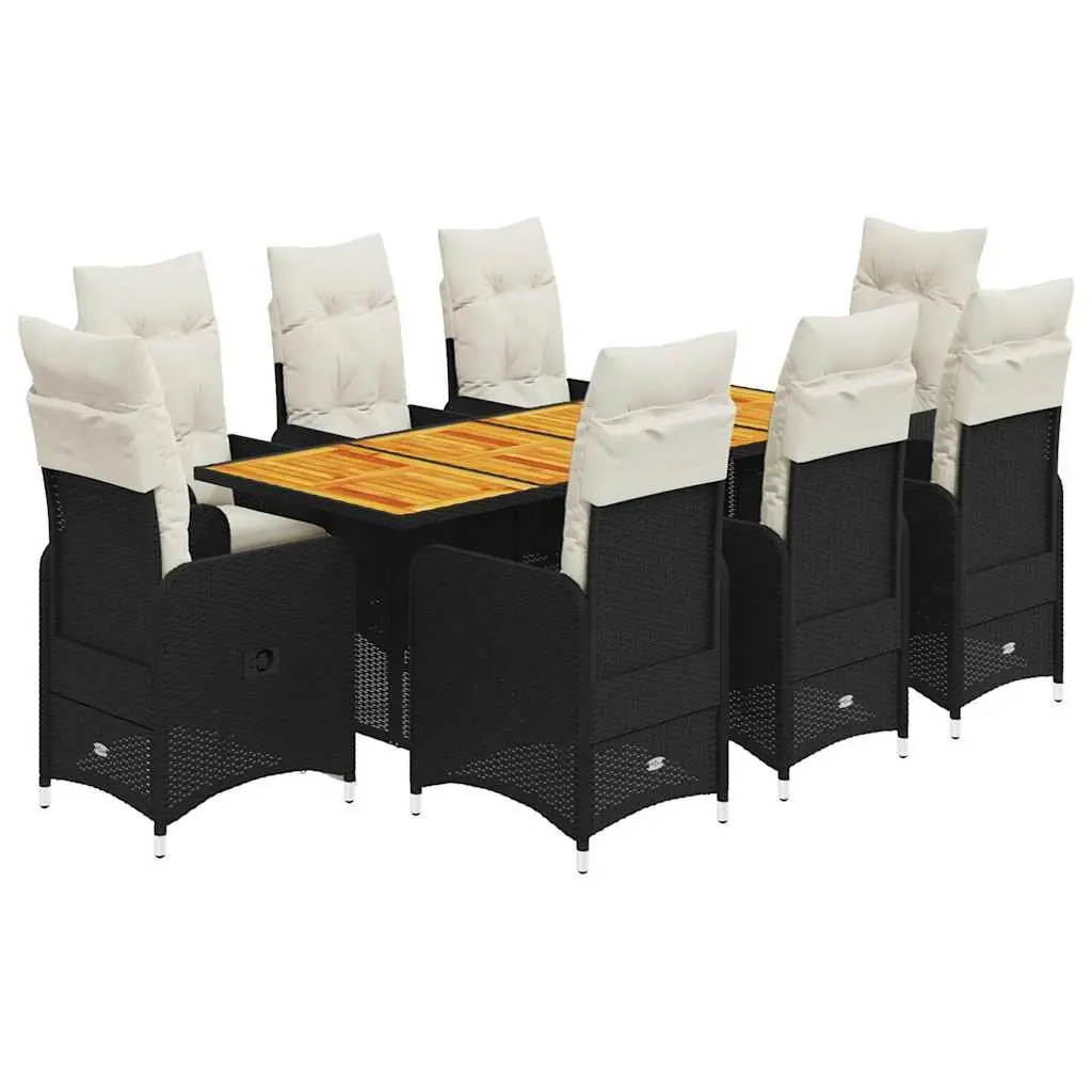 9 Piece Garden Bistro Set with Padded Cushions
